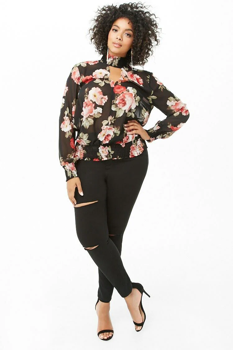 Plus Size Chiffon Floral Top - Image 4
