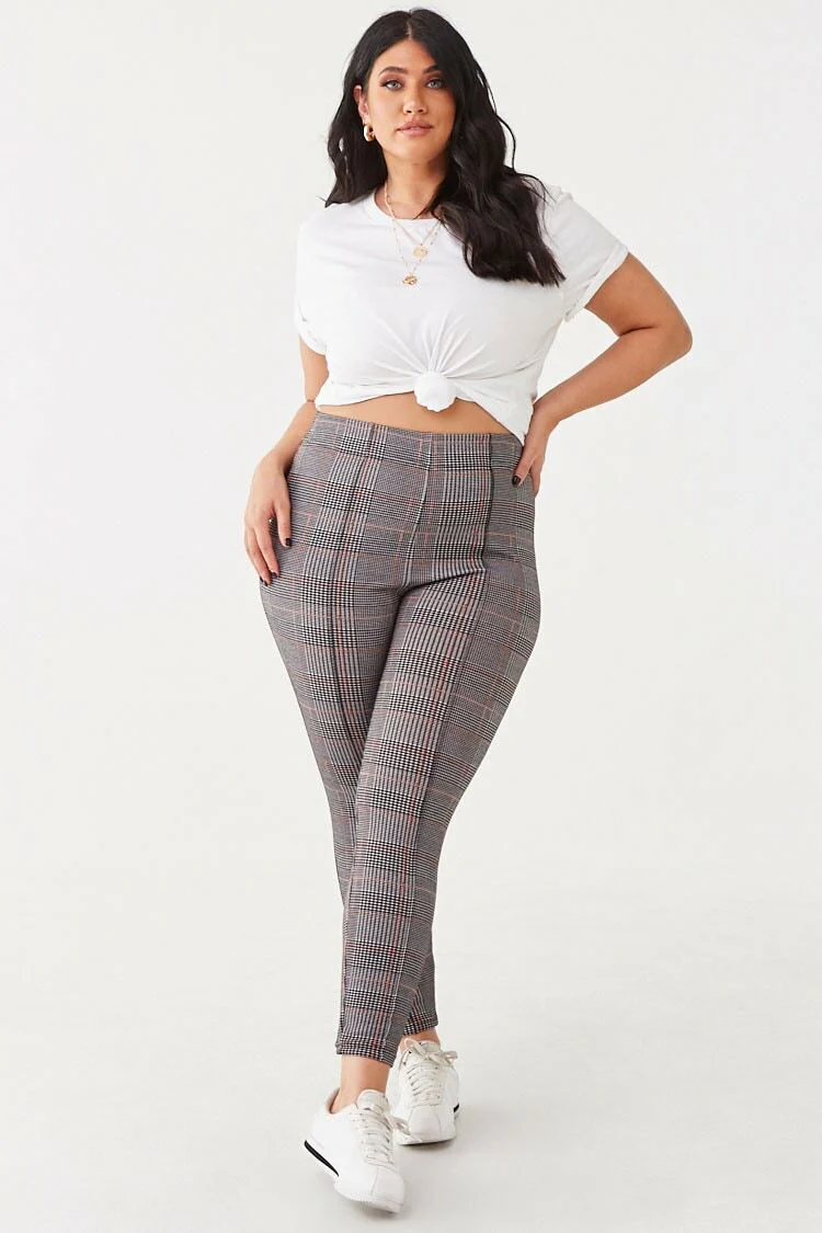 Plus Size Houndstooth Print Leggings - Image 5