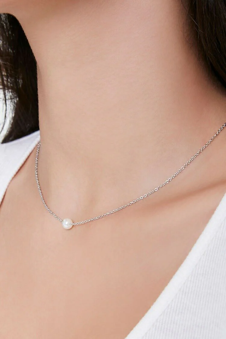 Faux Pearl Charm Necklace - Image 4