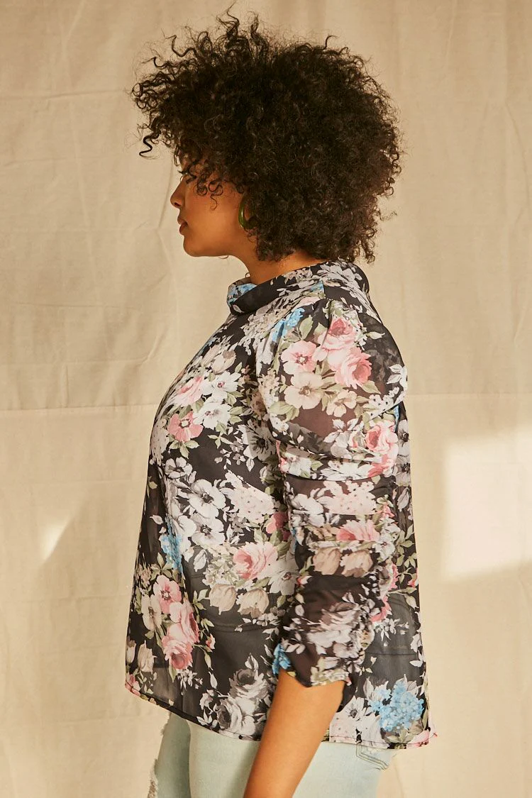 Plus Size Floral Chiffon Top - Image 2
