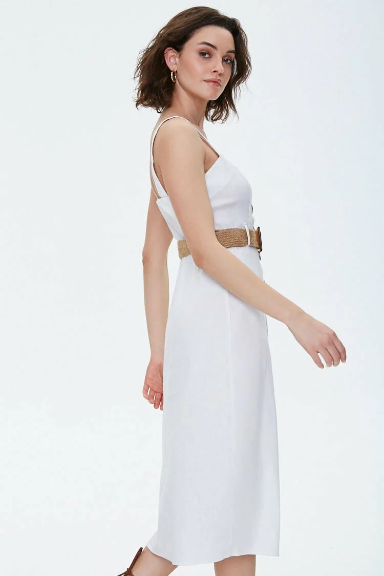 Linen-Blend Belted Midi Dress - Image 2