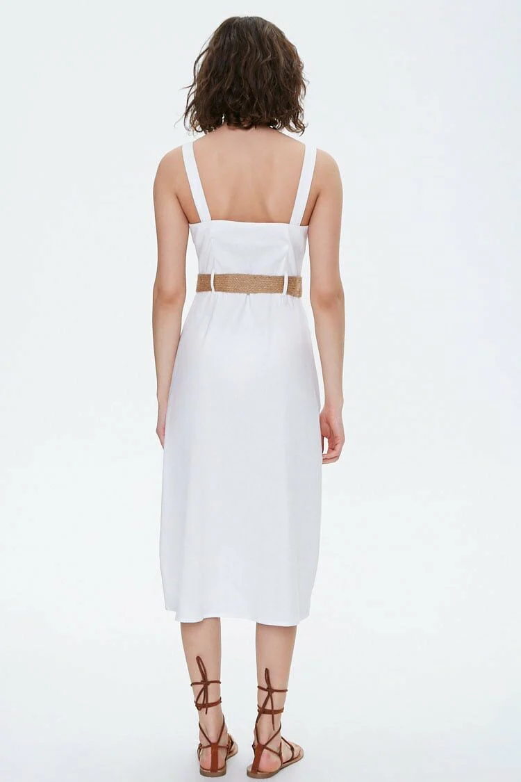 Linen-Blend Belted Midi Dress - Image 3