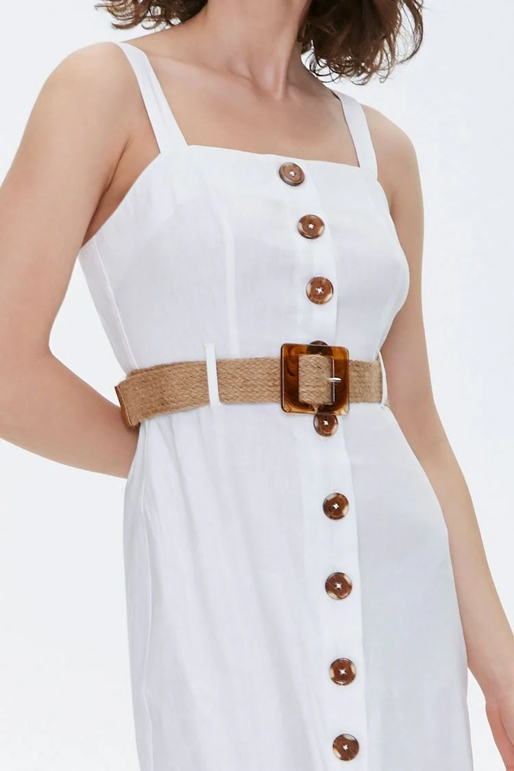 Linen-Blend Belted Midi Dress - Image 5