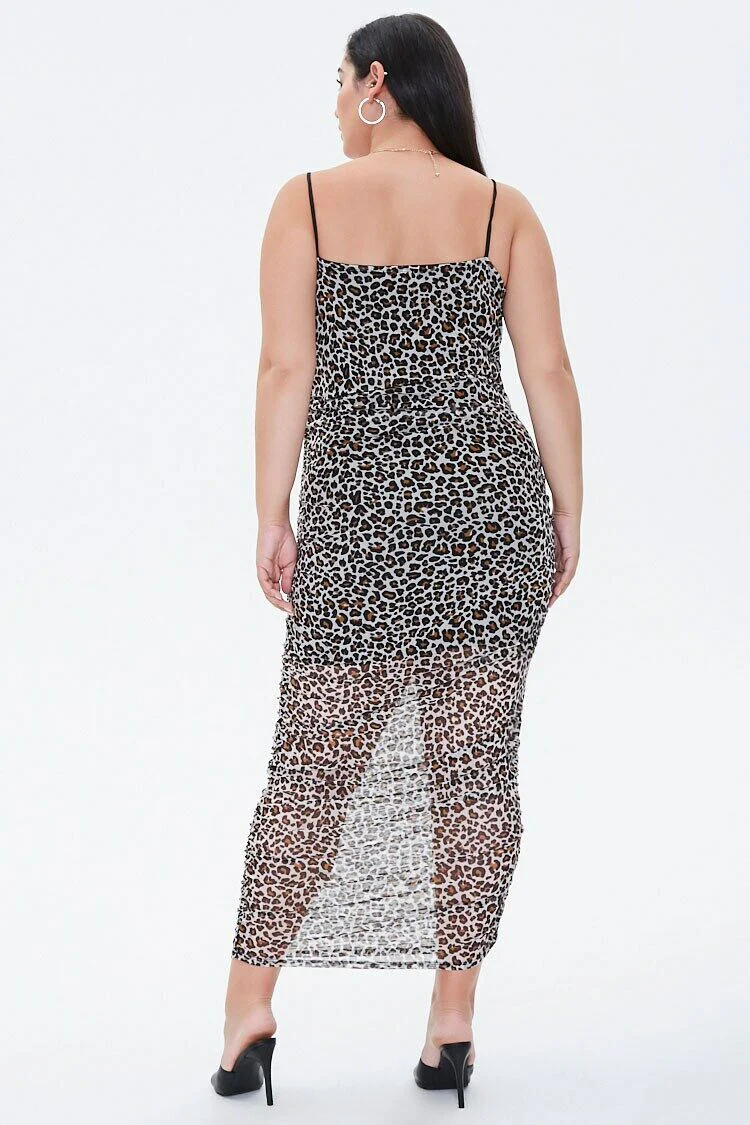 Plus Size Leopard Mesh Midi Dress - Image 3