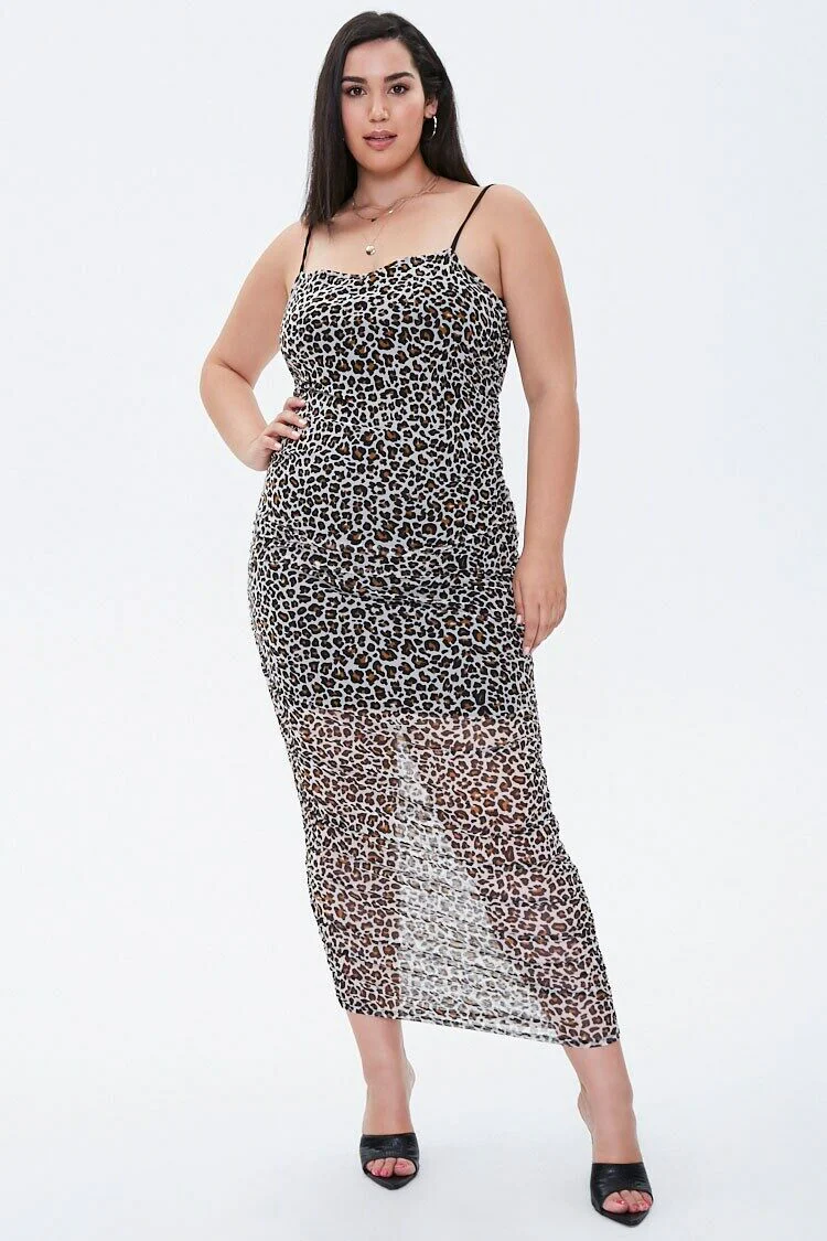 Plus Size Leopard Mesh Midi Dress - Image 4