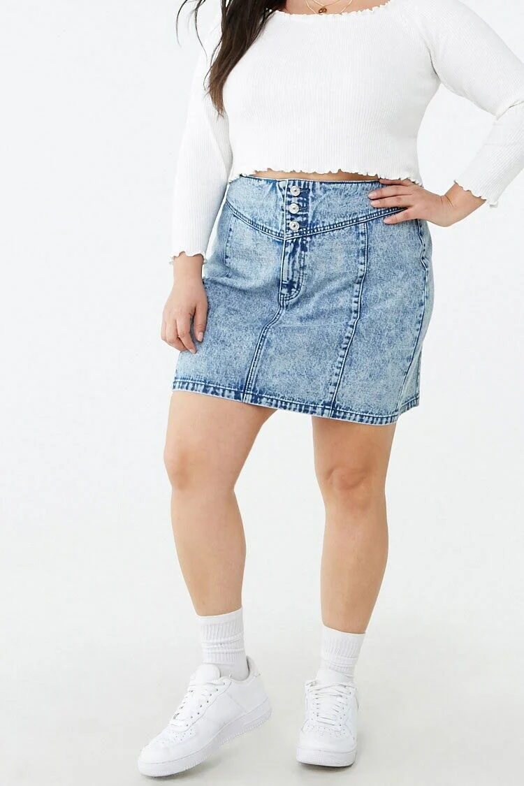 Plus Size Acid Wash Denim Skirt - Image 2