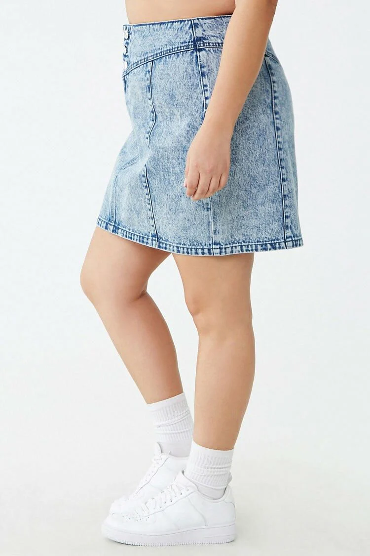 Plus Size Acid Wash Denim Skirt - Image 3