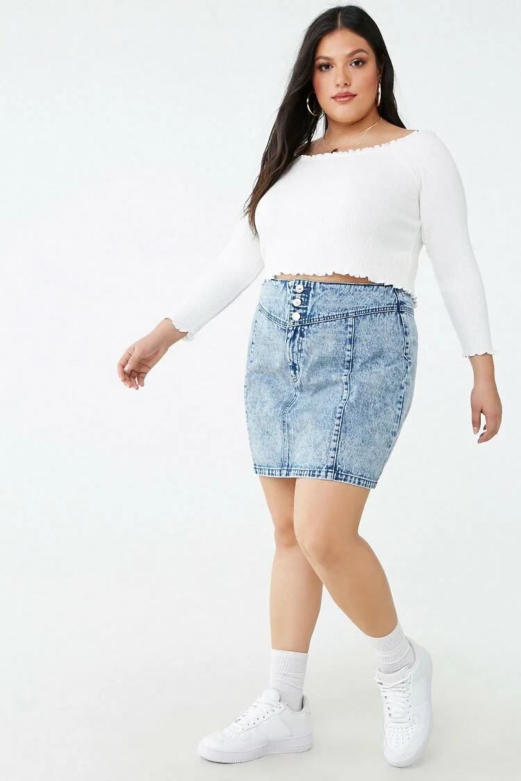 Plus Size Acid Wash Denim Skirt - Image 5