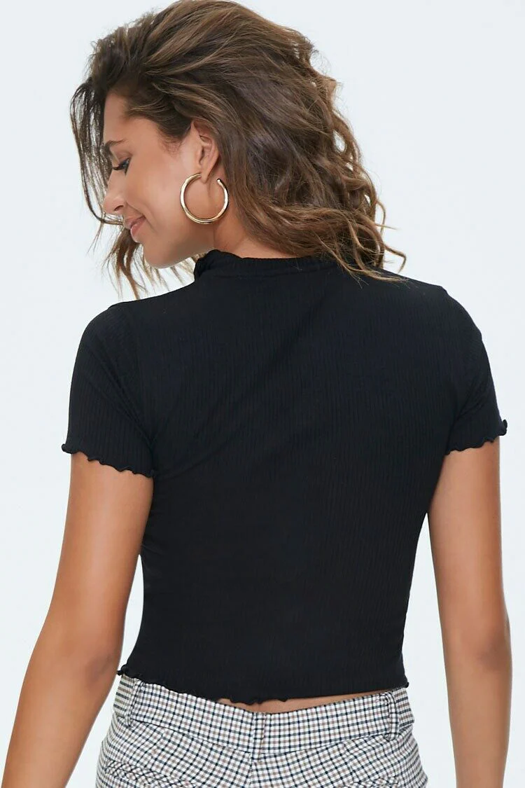 Ribbed Lettuce-Edge Polo Shirt - Image 3