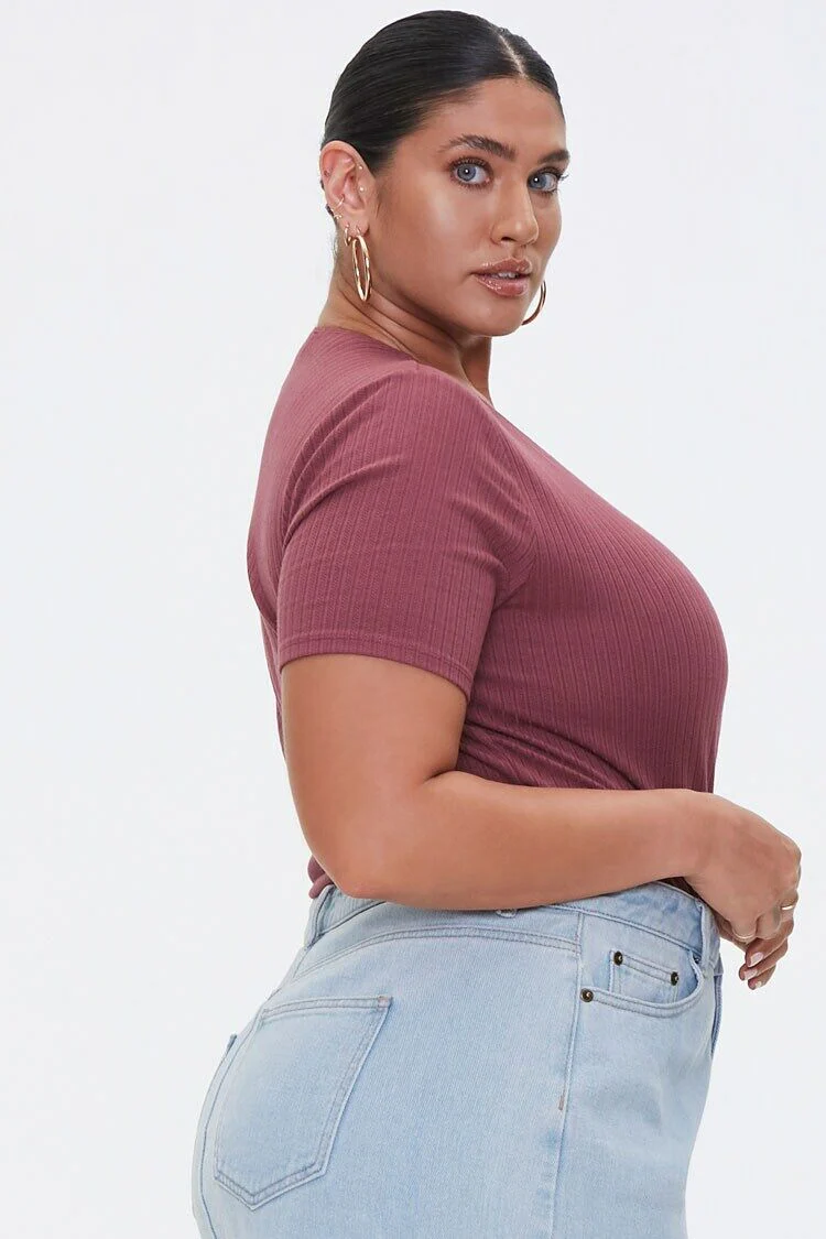 Plus Size Ribbed Surplice Bodysuit - Image 2