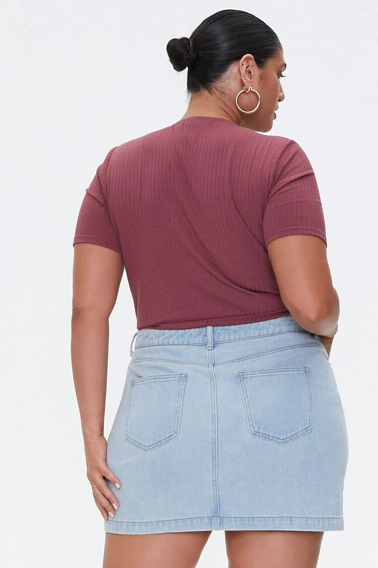 Plus Size Ribbed Surplice Bodysuit - Image 3