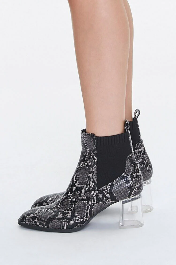 Faux Snakeskin Lucite Booties - Image 2