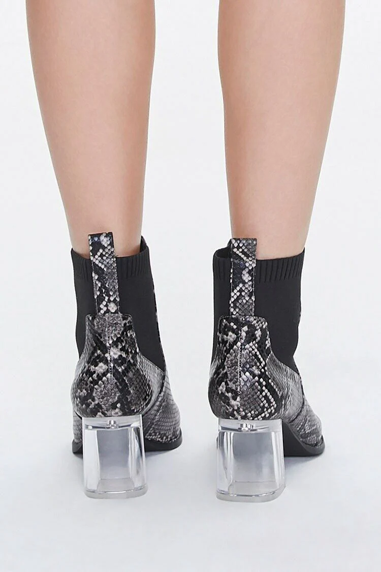 Faux Snakeskin Lucite Booties - Image 3