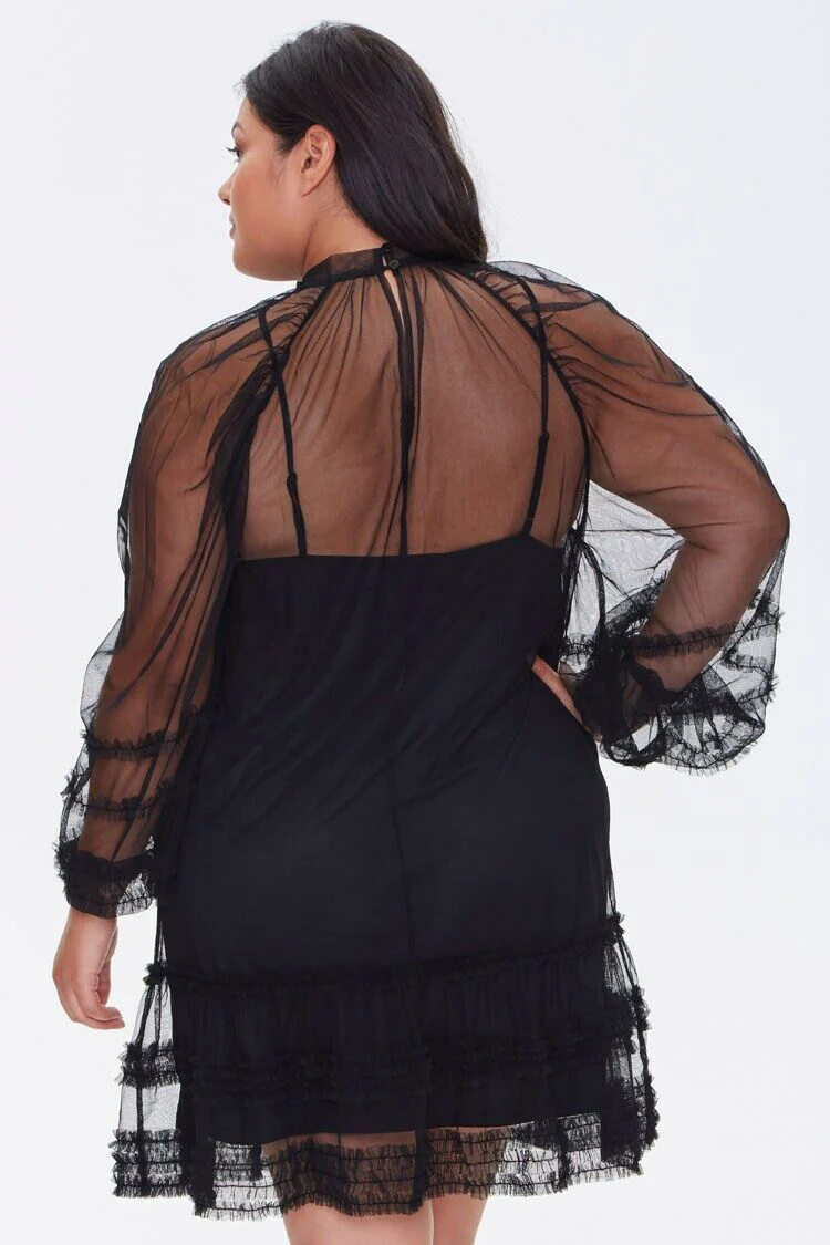 Plus Size Ruffled Mesh Mini Dress - Image 3