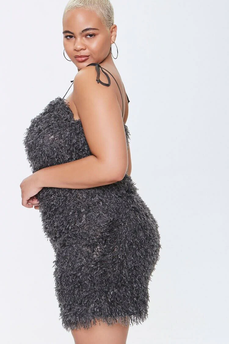 Plus Size Feathered Cami Mini Dress - Image 2