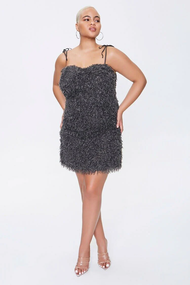 Plus Size Feathered Cami Mini Dress - Image 4