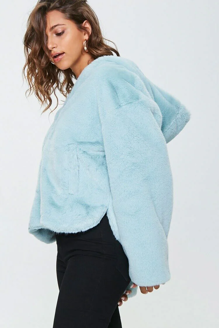 Plush Faux Fur Zip-Up Hoodie - Image 2