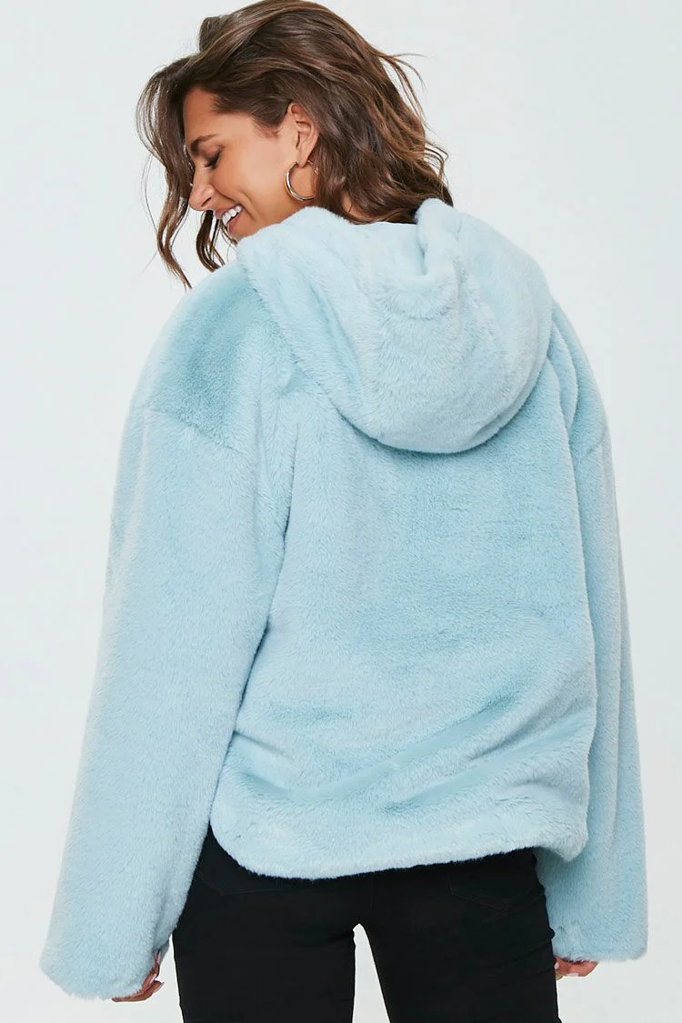 Plush Faux Fur Zip-Up Hoodie - Image 3