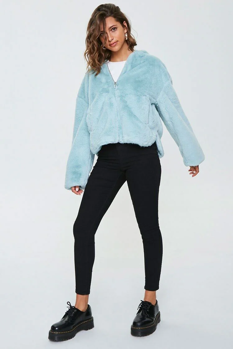 Plush Faux Fur Zip-Up Hoodie - Image 4