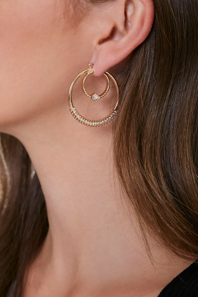 Rhinestone Layered-Hoop Earrings - Image 2