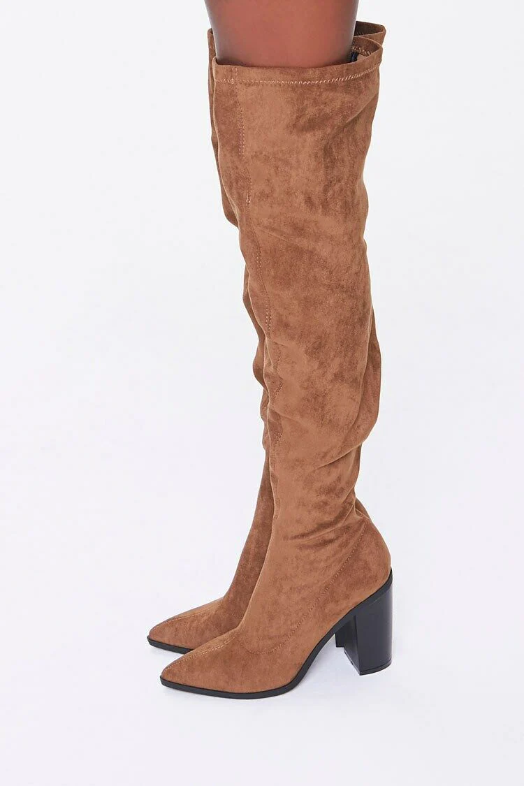 Faux Suede Block Heel Boots - Image 2