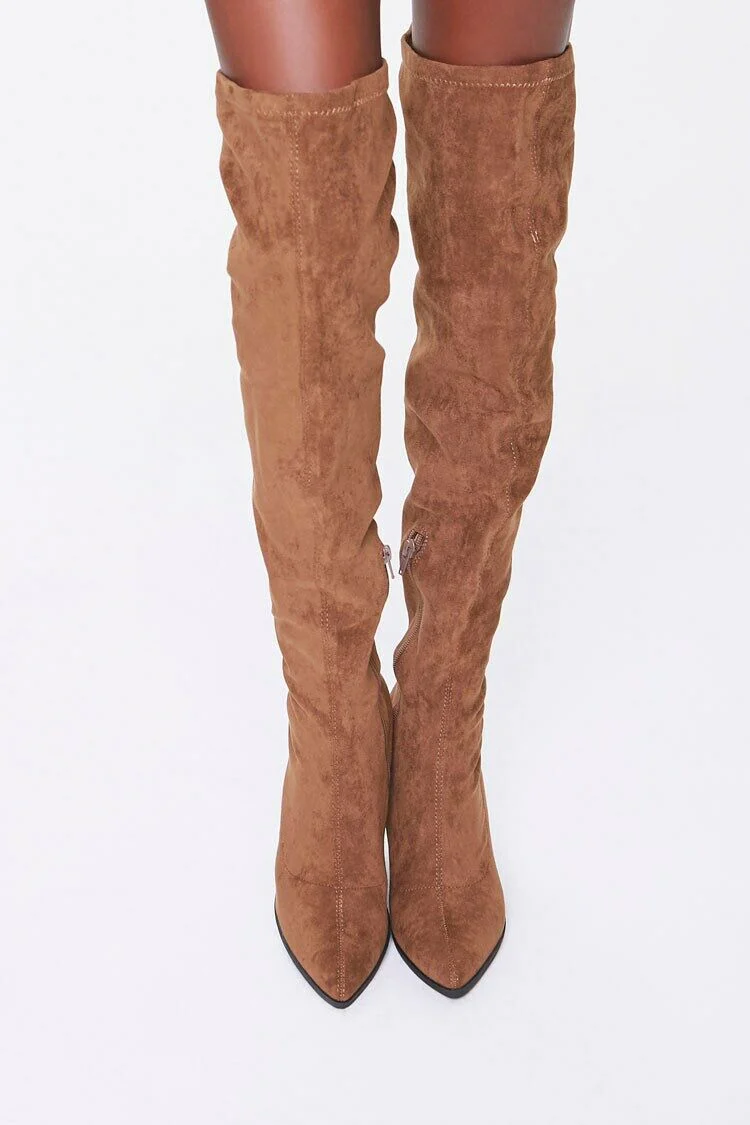 Faux Suede Block Heel Boots - Image 4