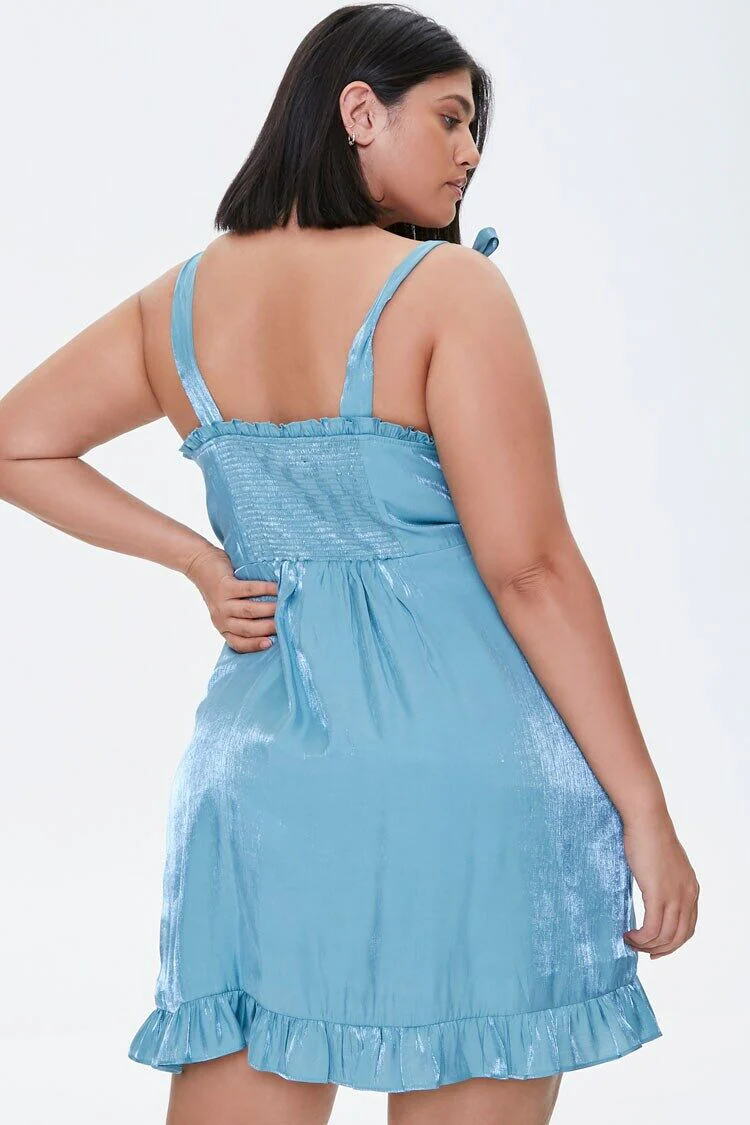Plus Size Sheeny Self-Tie Mini Dress - Image 2