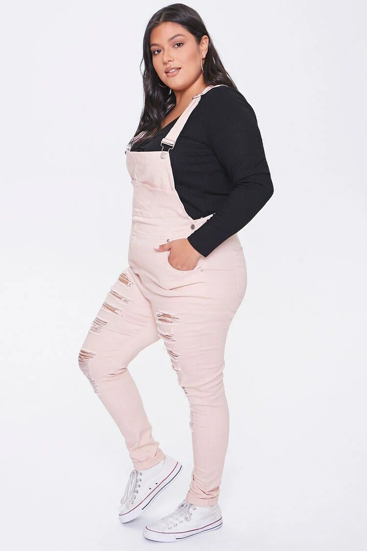 Plus Size Distressed Overalls - Image 2