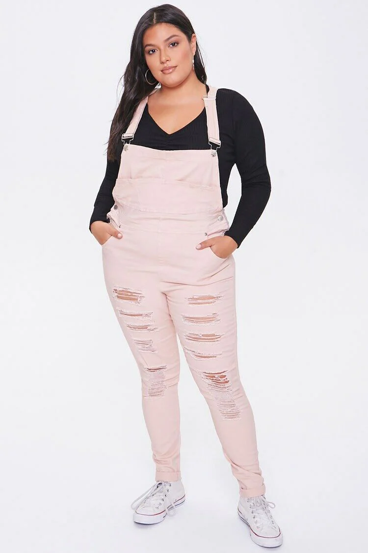 Plus Size Distressed Overalls - Image 4