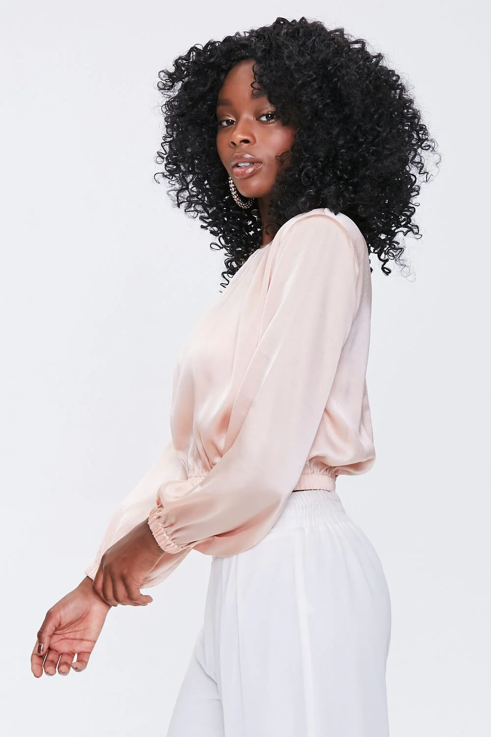 Satin Peasant-Sleeve Top - Image 2