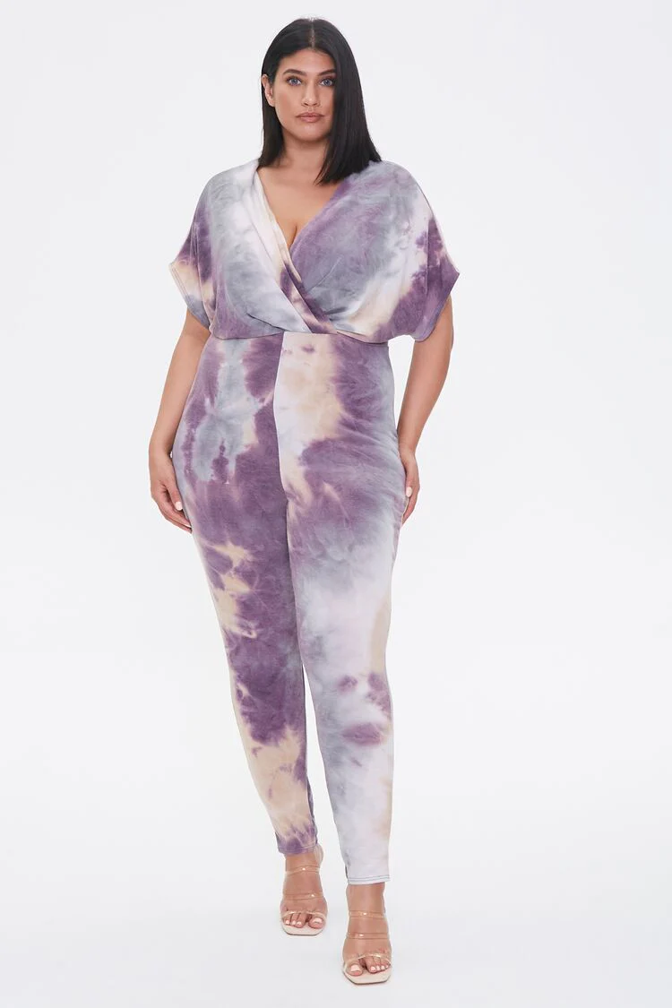 Plus Size Tie-Dye Surplice Jumpsuit - Image 4