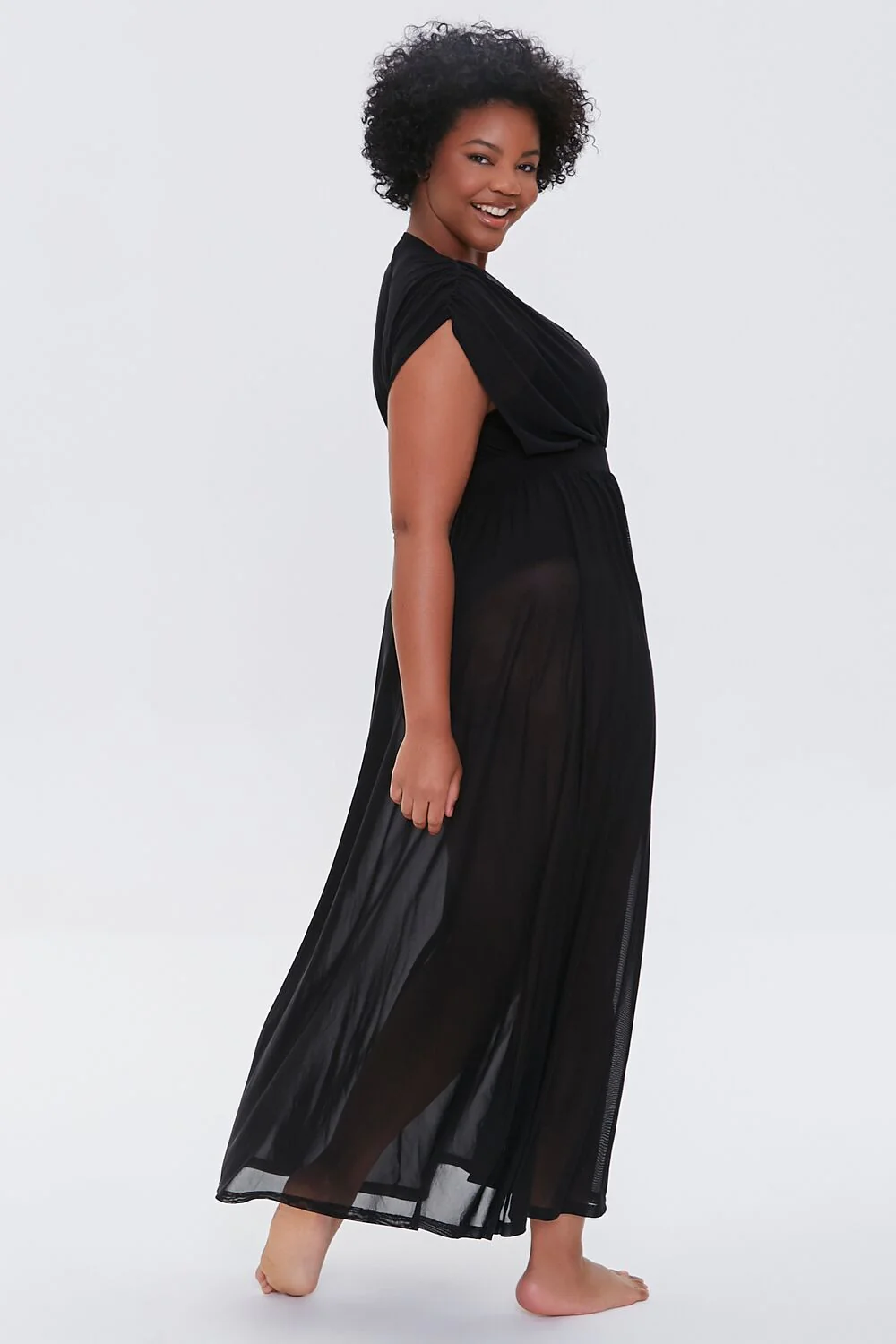 Plus Size Sheer Mesh Swim Cover-Up Dress - Image 2