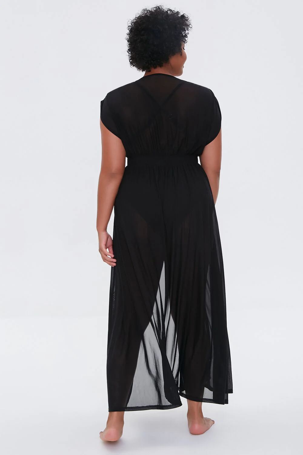 Plus Size Sheer Mesh Swim Cover-Up Dress - Image 3