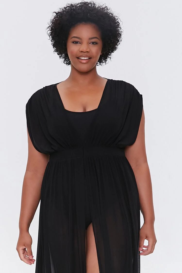 Plus Size Sheer Mesh Swim Cover-Up Dress - Image 4