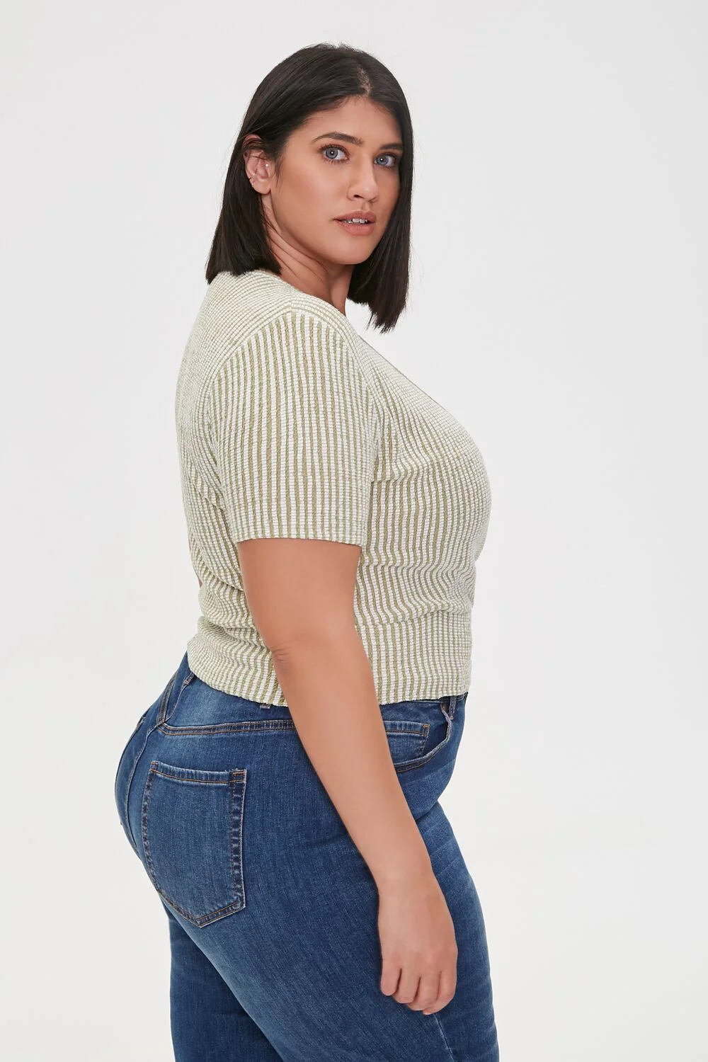 Plus Size Striped Surplice Crop Top - Image 2