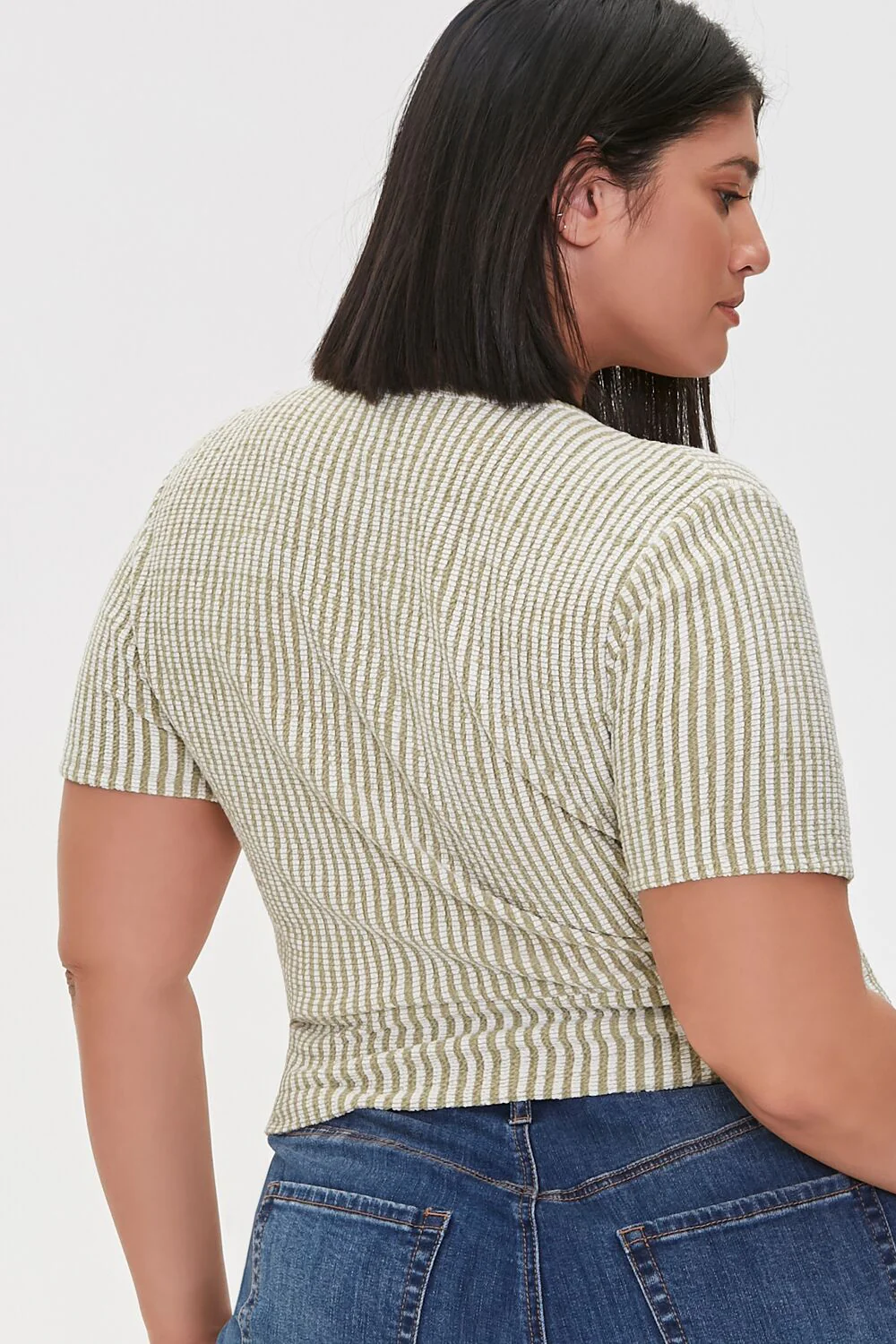 Plus Size Striped Surplice Crop Top - Image 3