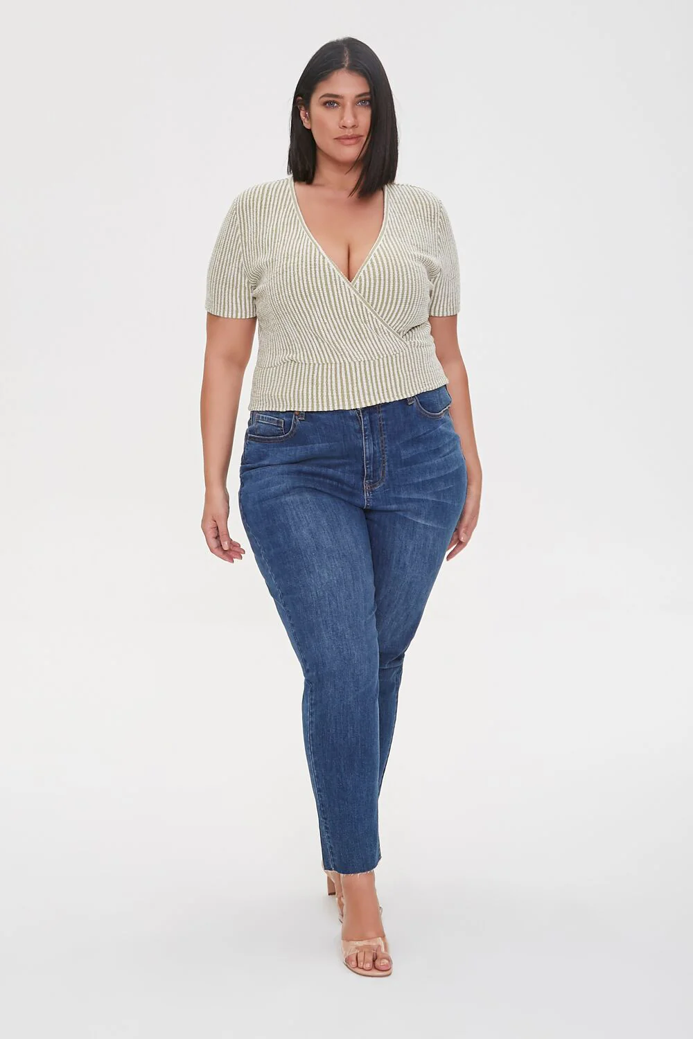Plus Size Striped Surplice Crop Top - Image 4