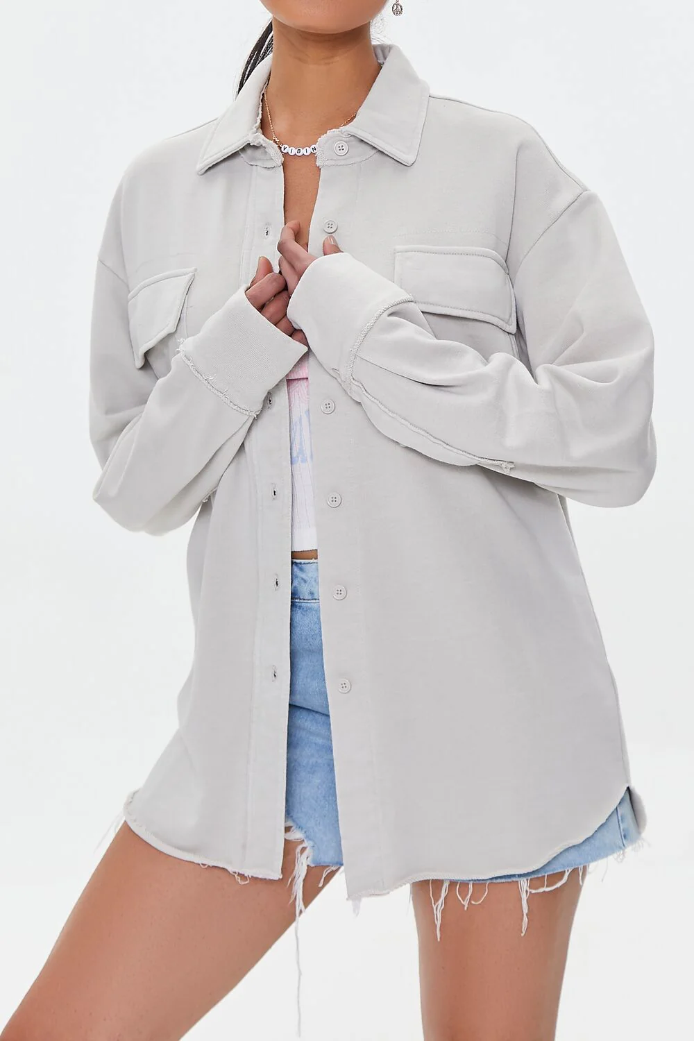 French Terry Dolphin-Hem Shacket - Image 2
