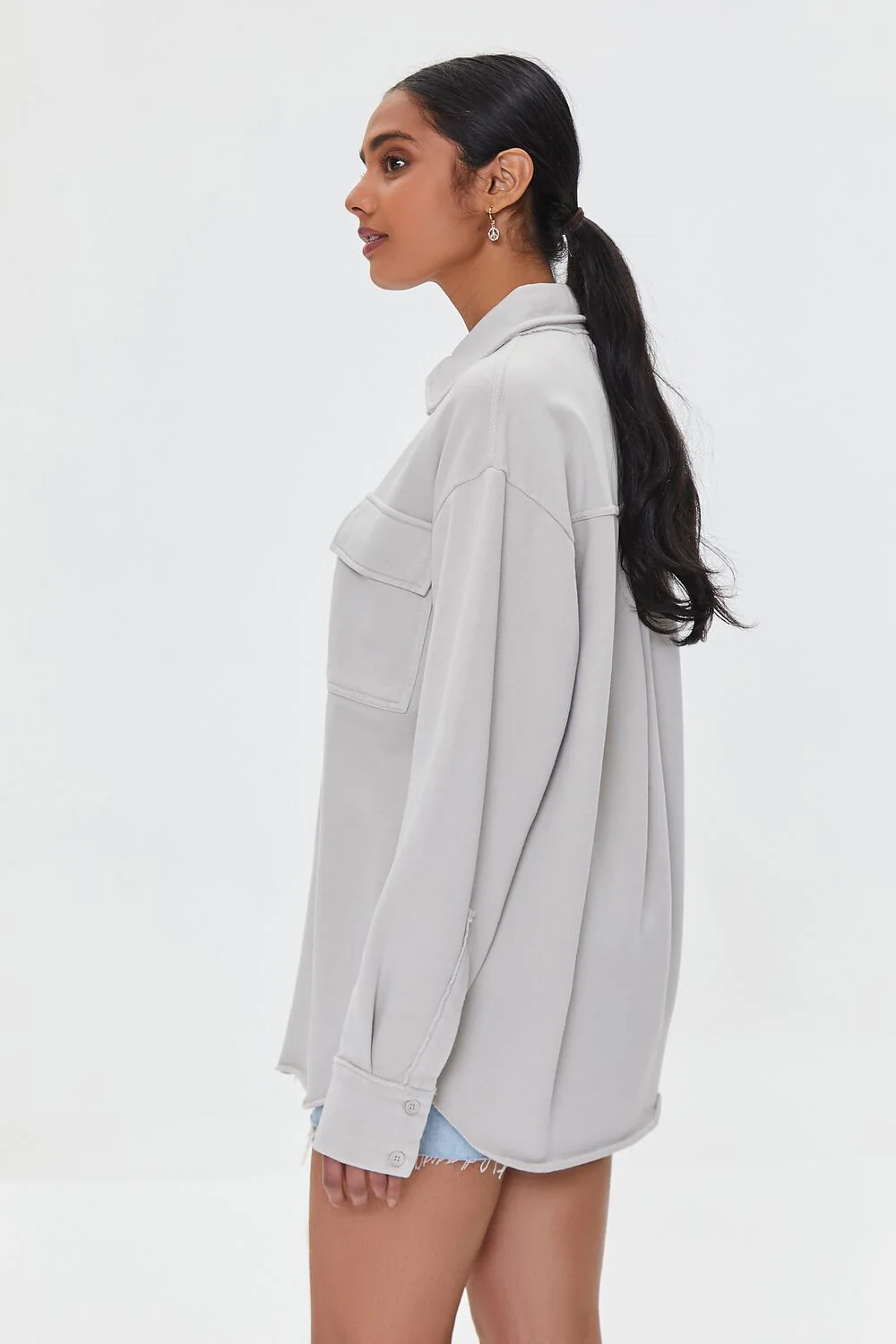 French Terry Dolphin-Hem Shacket - Image 3