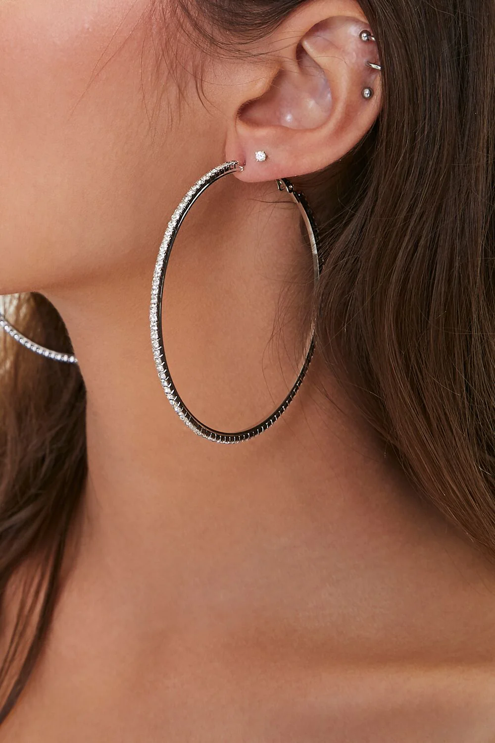 Oversized Rhinestone Hoop Earrings - Image 2