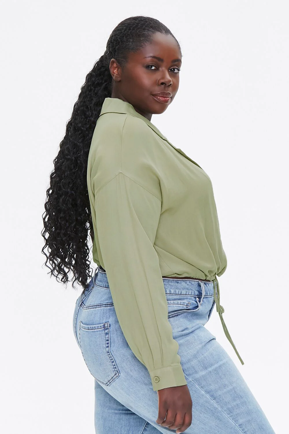 Plus Size Drawstring-Hem Shirt - Image 2