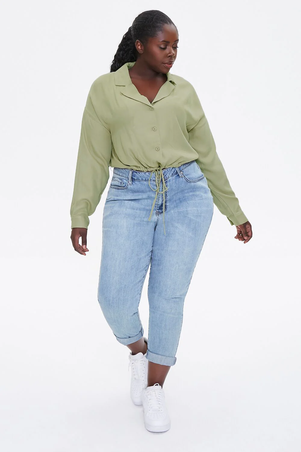 Plus Size Drawstring-Hem Shirt - Image 4