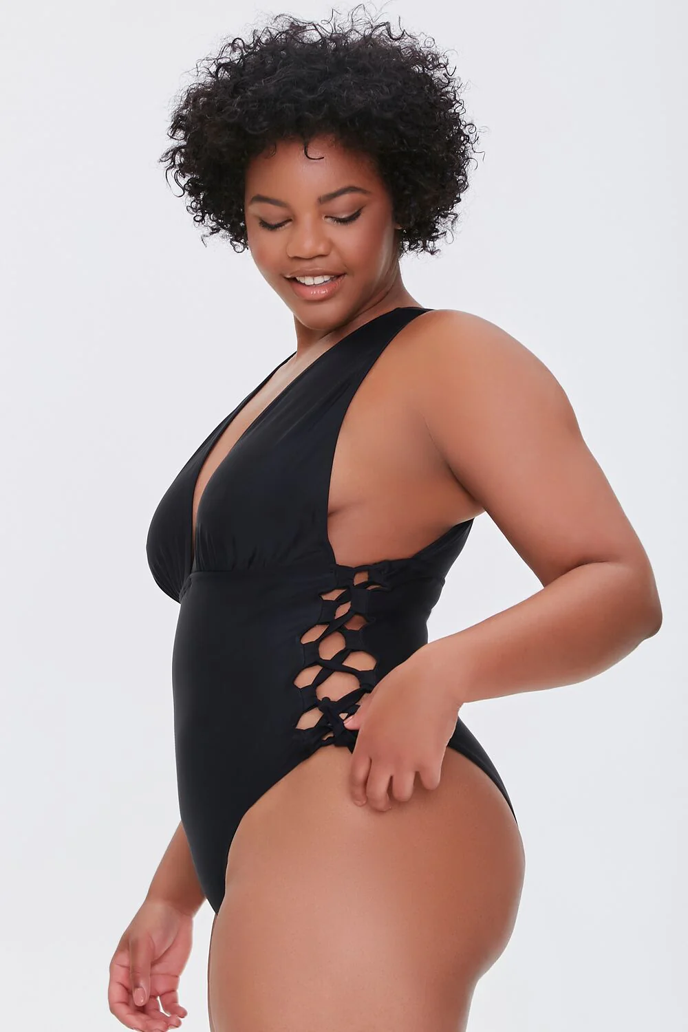 Plus Size Lace-Up One-Piece Swimsuit - Image 2
