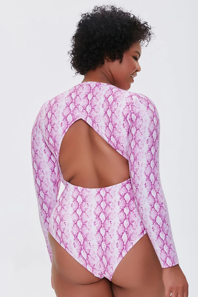 Plus Size Snakeskin Print One-Piece Swimsuit - Image 3
