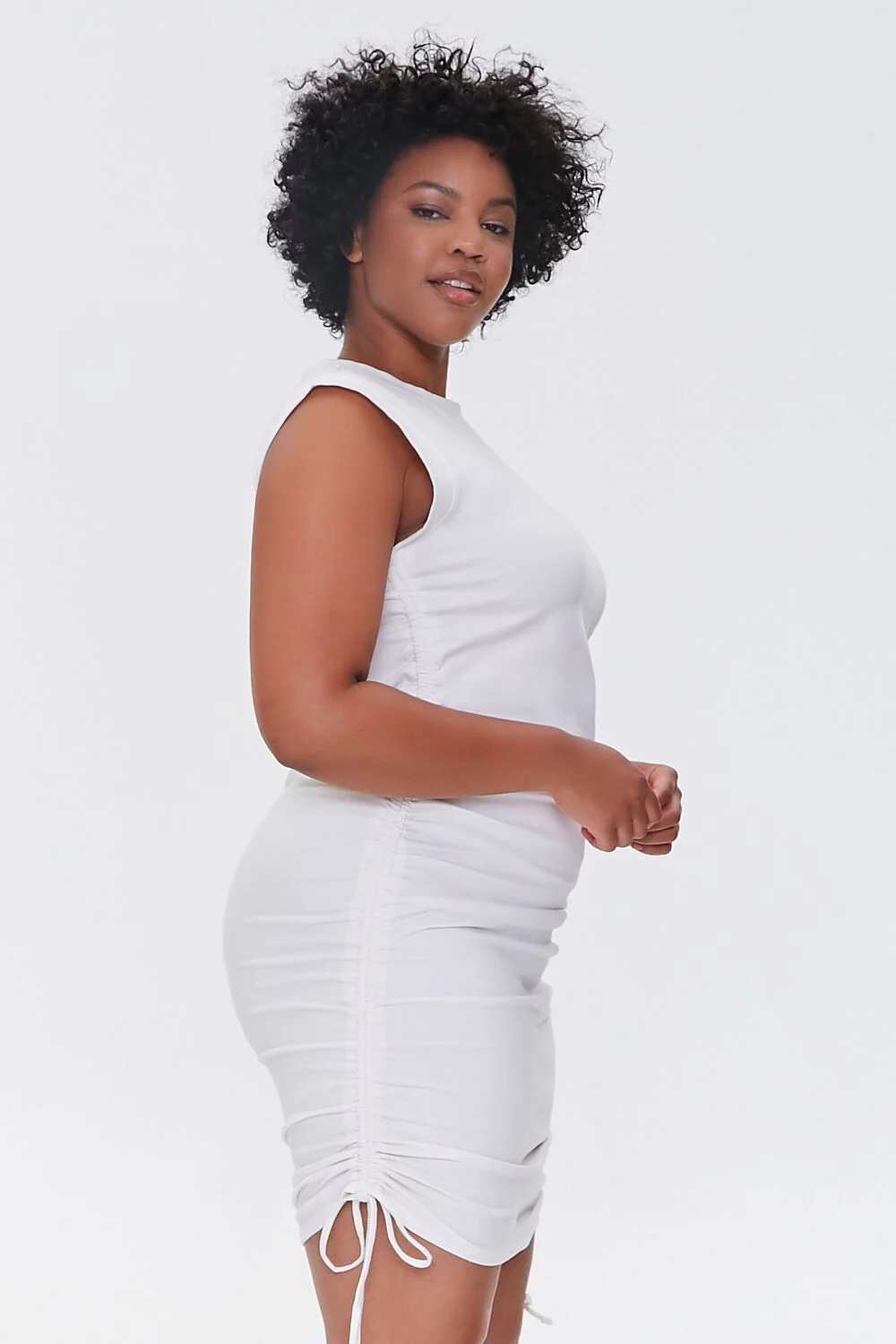 Plus Size Ruched Drawstring Mini Dress - Image 2