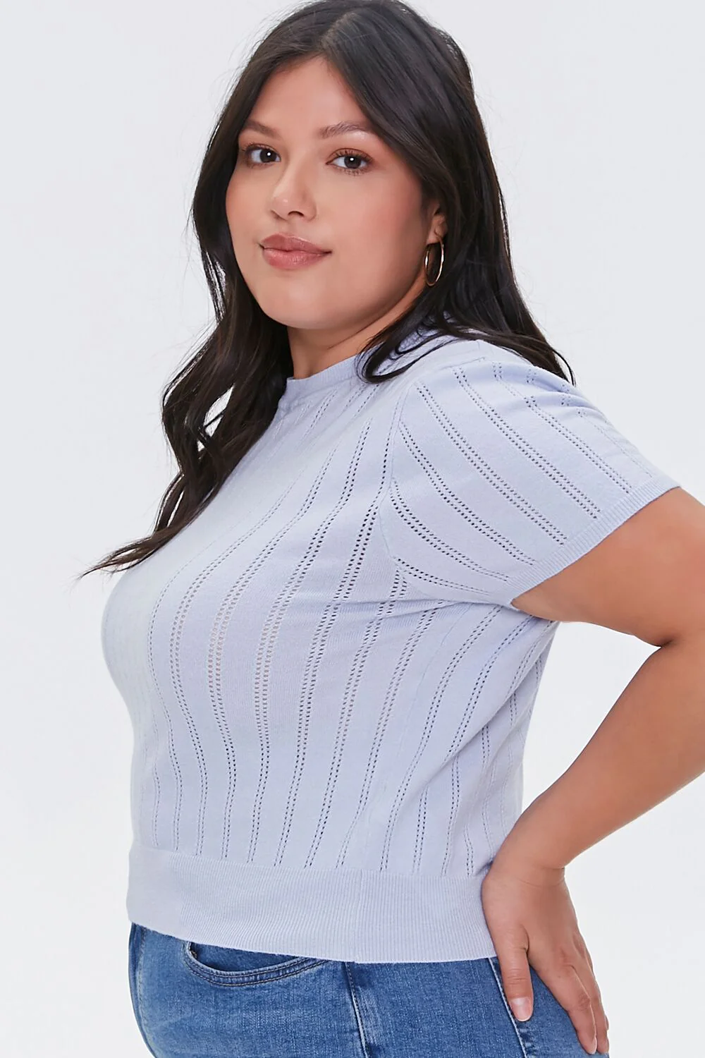 Plus Size Pointelle Sweater-Knit Tee - Image 2