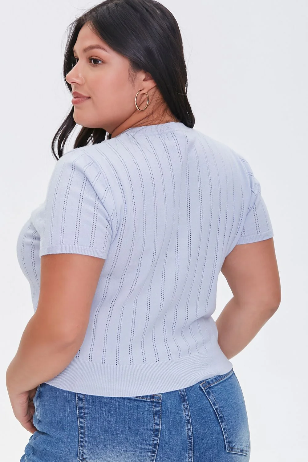 Plus Size Pointelle Sweater-Knit Tee - Image 3