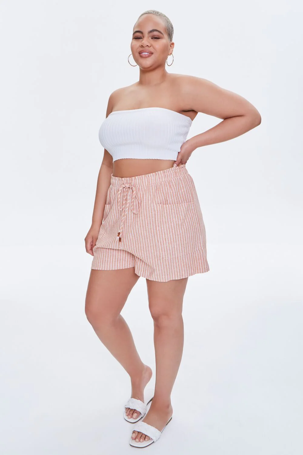Plus Size Striped Paperbag Shorts - Image 10