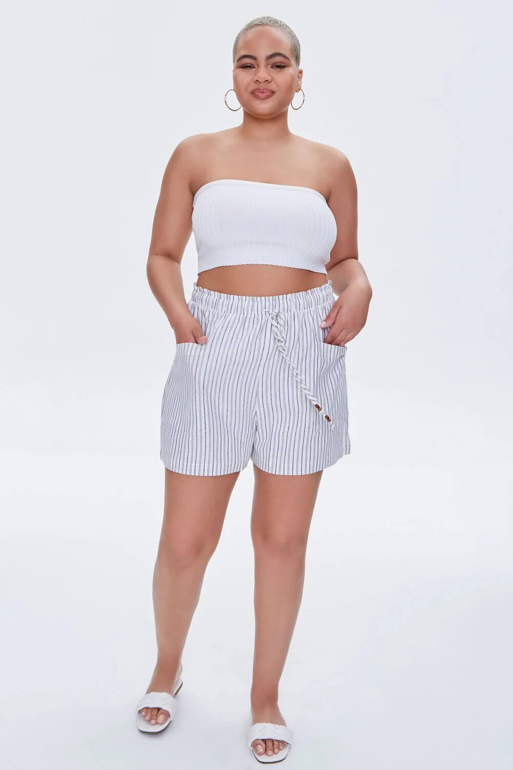 Plus Size Striped Paperbag Shorts - Image 5