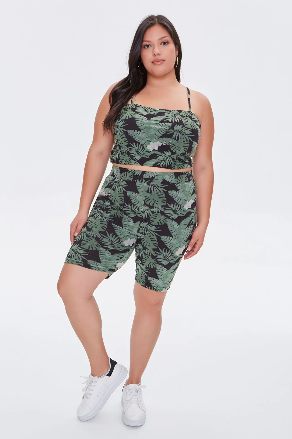 Plus Size Tropical Leaf Biker Shorts - Image 5